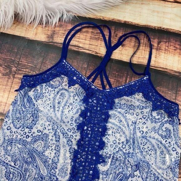 $5 SALE! Blue Paisley Strappy Tank Top Sheer - Picture 2 of 7